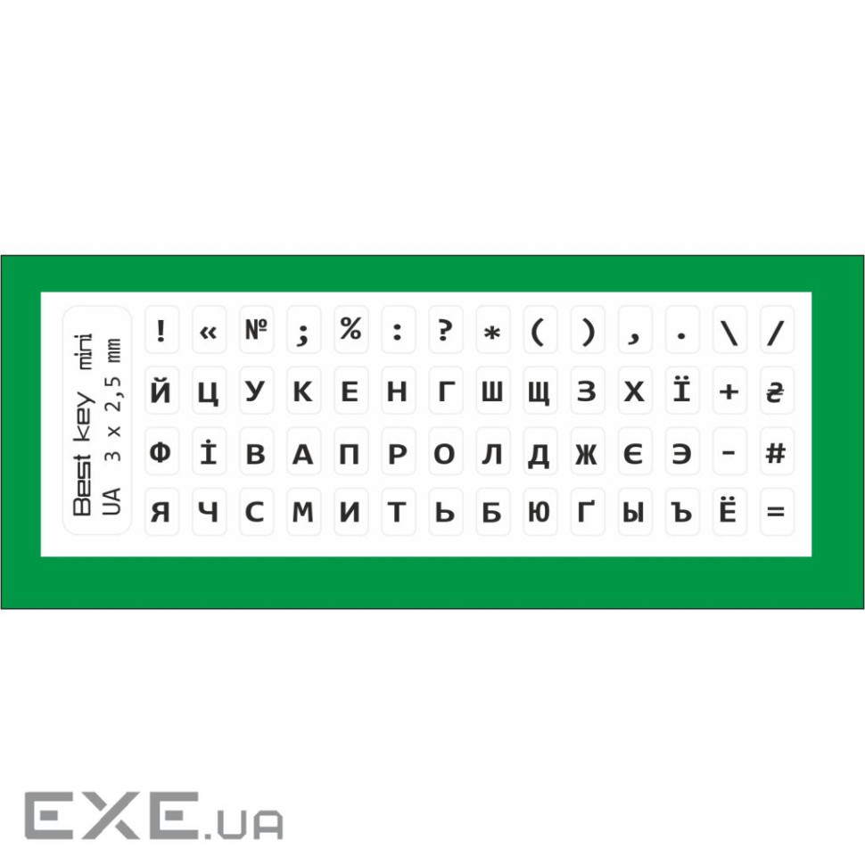Наклейка на клавіатуру BestKey мініатюрна прозора, 56, чорний (BKm3BlTr)