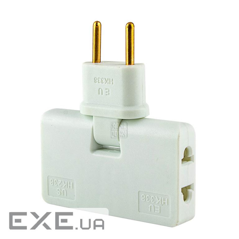 Трійник + перехідник 3 in 1, UK / US-EU, 220В, 10А, поворотний 180 &deg;, White (HK338W) 180 &deg;, White (HK338W)