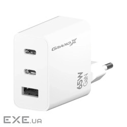 Зарядний пристрій Grand-X GaN 2xUSB-C + 1xUSB 65W PD3.0 QC4.0 AFC SCP FCP white (CH-990W)