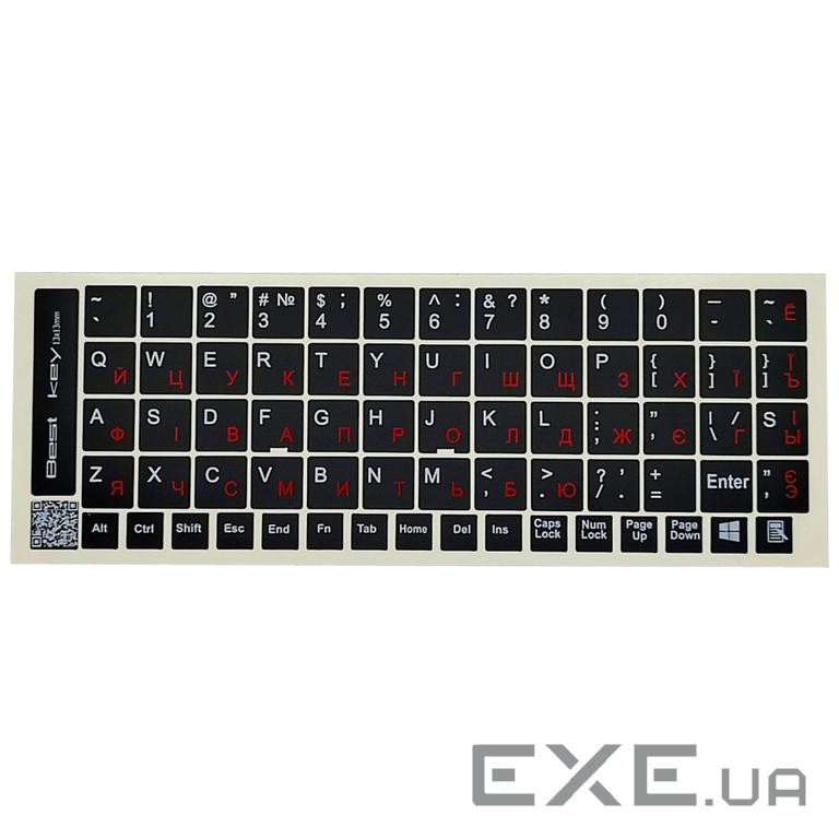 Наклейка на клавіатуру BestKey непрозора чорна, 68, червоний (BK13RED/025)
