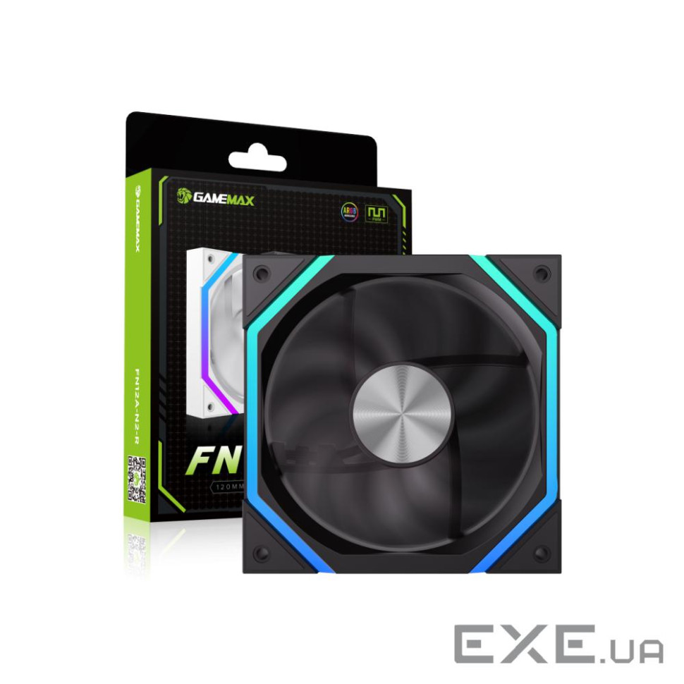 Кулер для корпусу 120 мм, 4pin(M/F)/3pin(M/F), ARGB, PWM, чорний FN12A-N2 GAMEMAX FN12A-N2