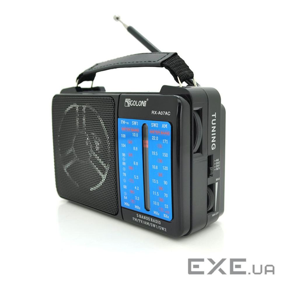 Радіоприймач GOLON RX-A06AC, LED, 2x3W, FM радіо, корпус пластмас, Black, BOX