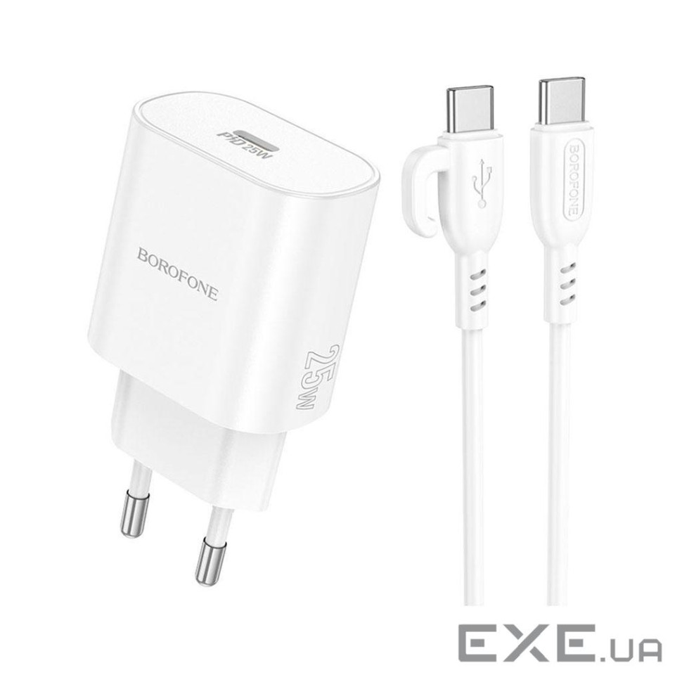 Зарядний пристрій BOROFONE BA82A Platinum USB-C PD25W + cable USB-C to USB-C White (6941991112270)