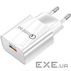 Зарядний пристрій 1xUSB 18W QС3.0, білий (B00738) (B00738)