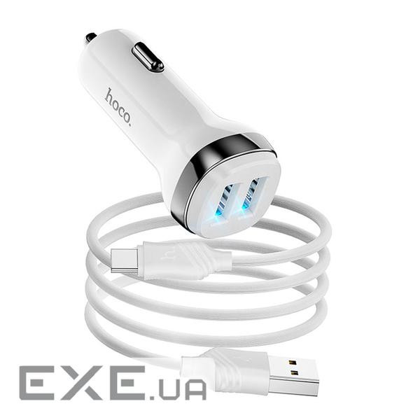 Набір АЗУ 12-24V HOCO Z40+ кабель Type-C, 2xUSB, 2.4A, кабель 1м, White, Box (Z40 / TW) , White, Box (Z40 / TW)