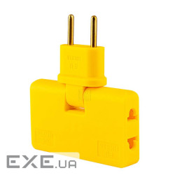 Трійник + перехідник 3 in 1, UK / US-EU, 220В, 10А, поворотний 180&deg;, Yellow (HK338Y) 180&deg;, Yellow (HK338Y)