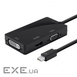 Конвертер mini Display Port (тато) на HDMI/VGA/DVI(мама) 30cm, Black, 4K/2K, Пакет (10313 Black)