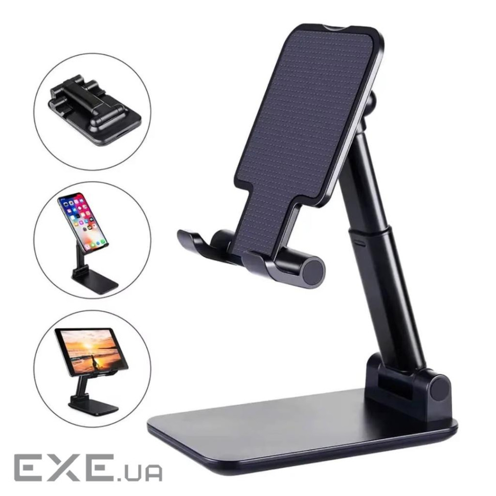 Підставка тримач Dynamode складна для смартфона, планшета до 12,9", пластик+мета (Phone Stand black) (Phone Stand black)