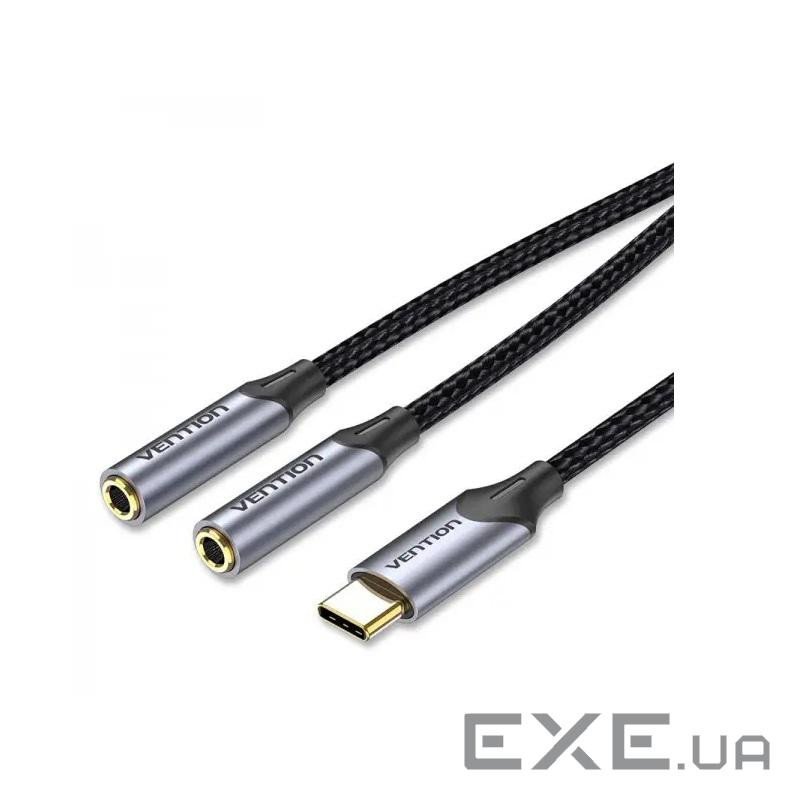 Кабель Vention Audio 2x3.5 mm F - USB Type-C M, 0.3 m, Black (BGPHY)