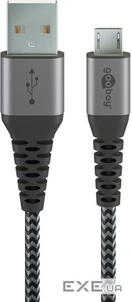 Кабель пристроїв USB2.0 A-microB M/M 0.5m,AWG28 2xShielded Textile Metal,чорний (75.04.9273-1) (75.04.9273-1)