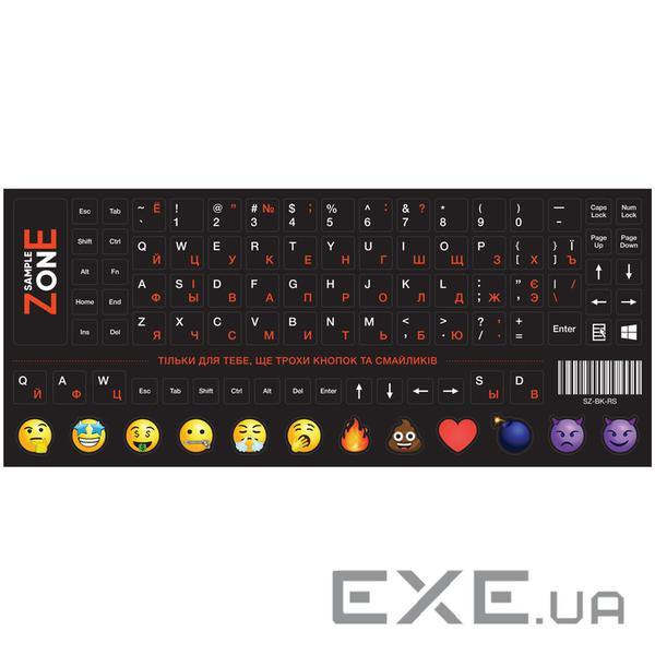Наклейка на клавіатуру SampleZone SZ-BK-RS (непрозора УКР/РОС/АНГЛ чорна біло-жовтогаряча)СЕКТ