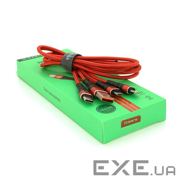 Дата кабель USB 2.0 AM to Lightning + Micro 5P + USB-C 1.0m Red iKAKU (KSC-296-R)