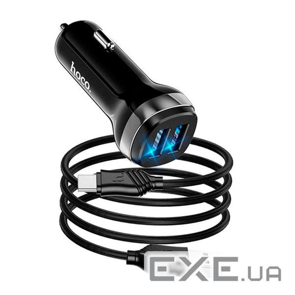 Набір АЗУ 12-24V HOCO Z40+ кабель Type-C, 2xUSB, 2.4A, кабель 1м, Black, Box (Z40 / TB) , Black, Box (Z40 / TB)