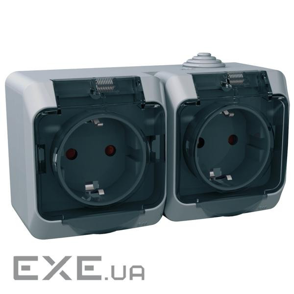 Розетка Schneider Electric CEDAR подвійна 2К+С із шторками та прозорою кришкою сіра IP44 (WDE000625