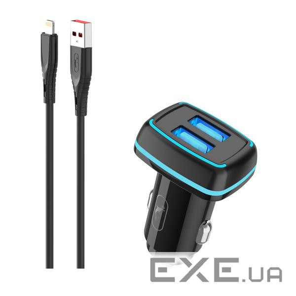 Автомобільний зарядний пристрій SkyDolphin SZ18L (2USB, 3.4A) Black (AZP-000099) + кабель Lightnin