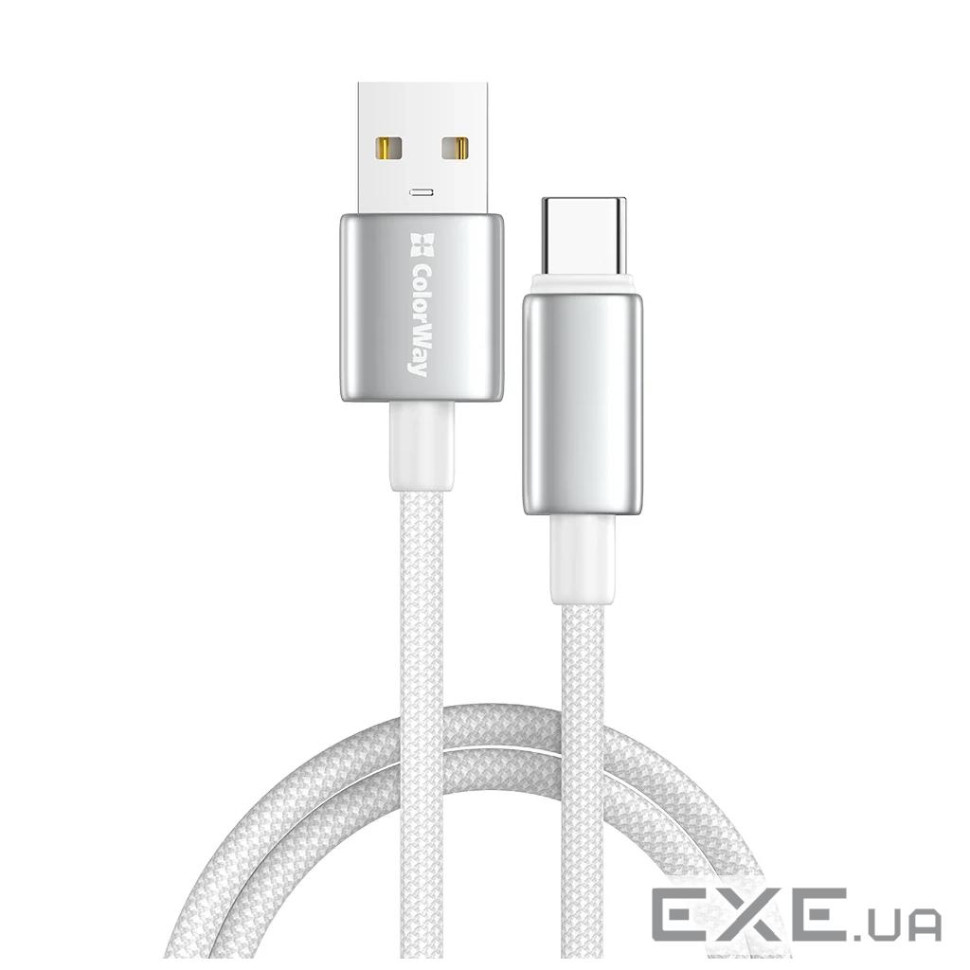 Дата кабель USB 2.0 AM to USB-C 1.0m 3A zinc alloy braided white ColorWay (CW-CBUC098-WT)