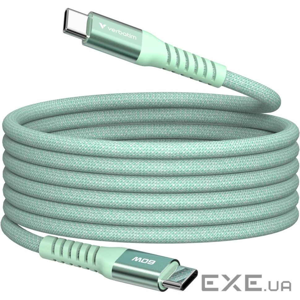 Магнітний кабель живлення та синхронізації Verbatim 60 Вт /USB-C-USB-C /120 см-зелений (31864)