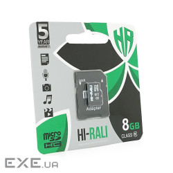 Карта пам&apos,яті Hi-Rali microSDHC Class 10 UHS-I, з адаптером, 8GB, Blister (Hi-Rali / KP8)