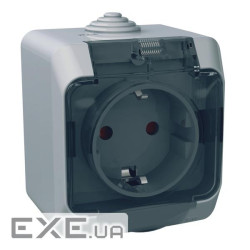 Розетка Schneider Electric CEDAR 2К+С із шторками та прозорою кришкою сіра IP44 (WDE000643)