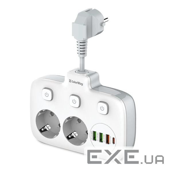 Мережевий фільтр COLORWAY CW-CHE24PDW White, 2 розетки , 1xUSB-C, 3xUSB
