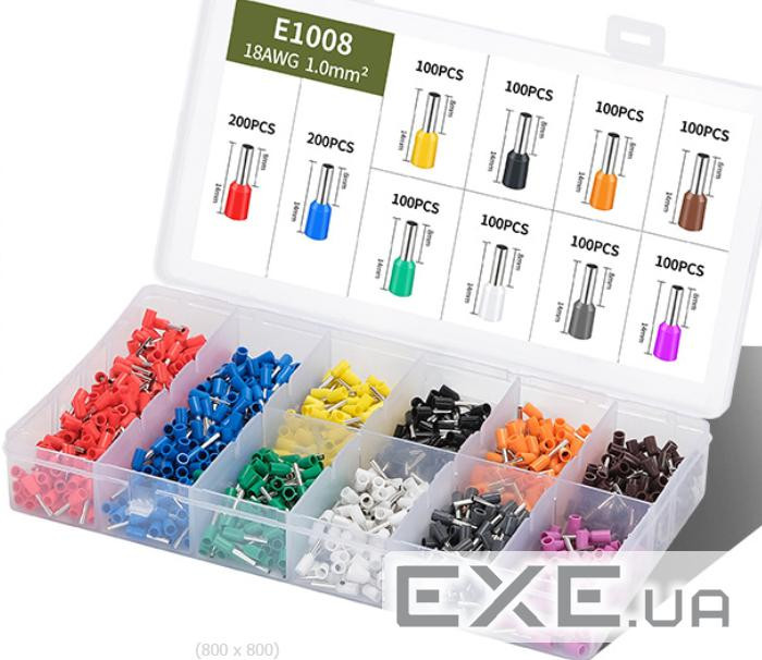 Набір клем / наконечників 1200шт E1008 (R-200, B-200, Y-100, Bl-100, O-100, Br-100, G (VE1008(1200)) E1008 (R-200, B-200