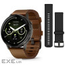 Смарт-годинник Garmin Venu 4 (45mm), Black w/ Slate + Leather, GPS смарт-годинник (010-03014-03)