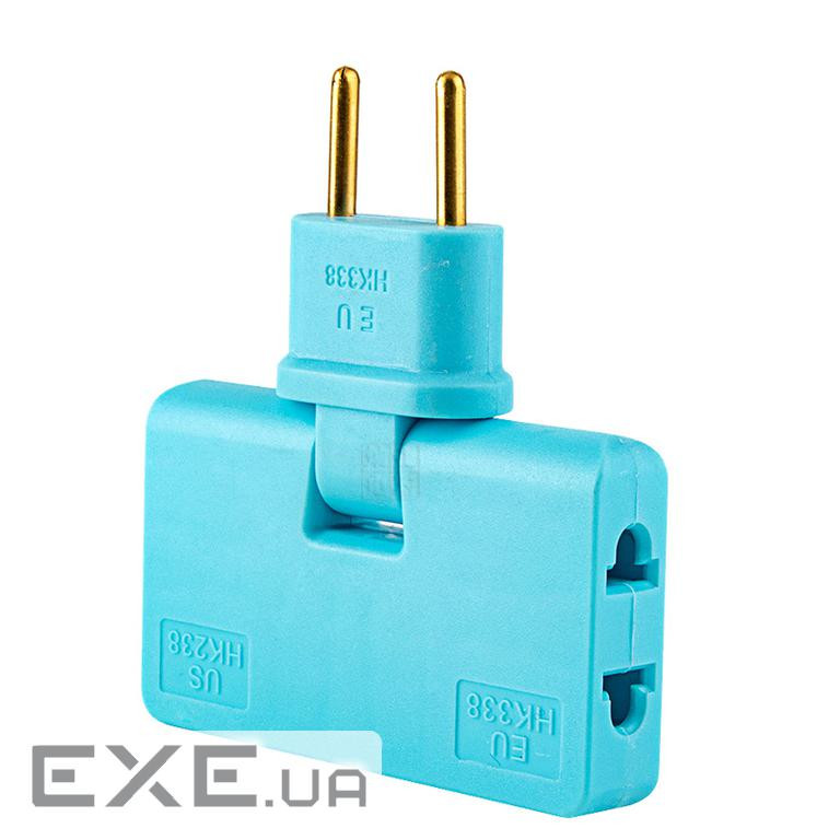 Трійник + перехідник 3 in 1, UK / US-EU, 220В, 10А, поворотний 180 &deg;, Blue (HK338Bl) 180 &deg;, Blue (HK338Bl)