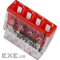 Клемний блок 4х1...2.5мм2, для однопров.проводн.,мідь, WAGO, прозорий (2273-204) (2273-204)