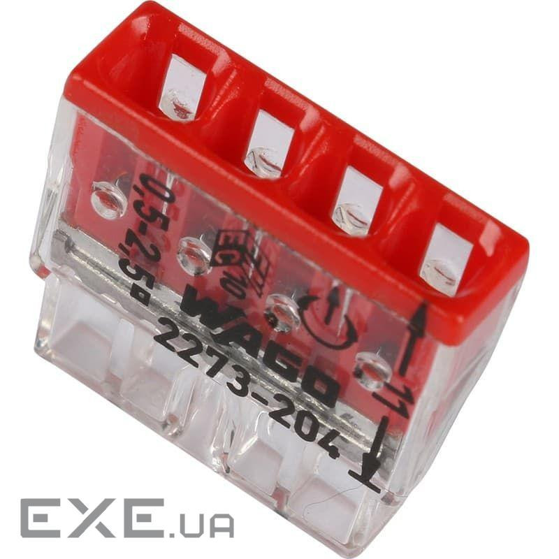 Клемний блок 4х1...2.5мм2, для однопров.проводн.,мідь, WAGO, прозорий (2273-204) (2273-204)