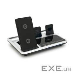 Бездротова зарядка+годинник R-11 4в1, під телефон+годинник+навушники, Black / Silver, Bo (BZ / R-11) , Black / Silver, B