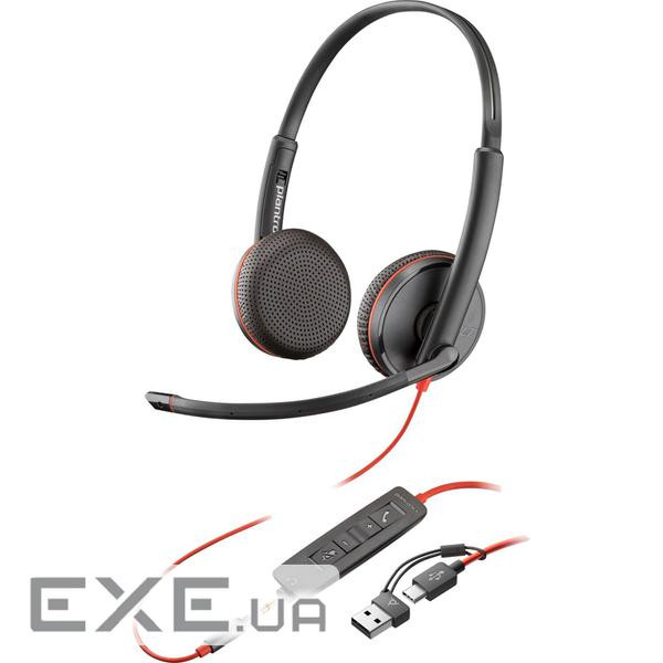 Навушники Poly BlackWire C3225 USB-C HS Stereo +3.5mm Plug +USB-C/A Adapter (Bulk) Black (8X229A6)