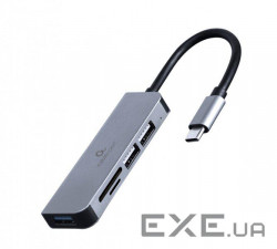 Концентратор USB Type-C Cablexpert 1хUSB3.1, 2хUSB2.0, кардрідер, метал , Grey (UHB-CM-CRU3P1U2P2-01