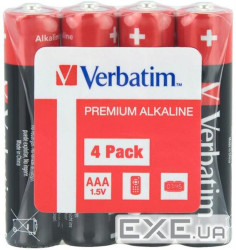 Лужні батарейки Verbatim типу ААА (1,5V плівка 4 шт.) ) (49500)