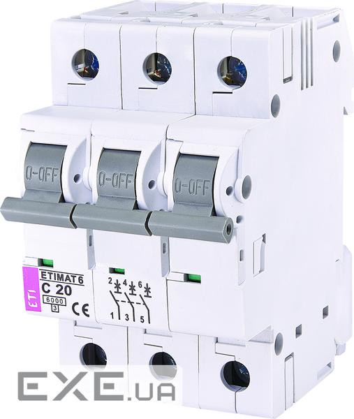 Автоматичний вимикач ETI, ETIMAT 6 3p C 20А (6 kA) (2145517)