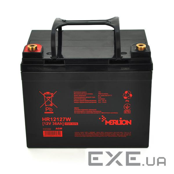 Акумуляторна батарея MERLION HR12127W, 12V 36Ah Black (195 х 130 х 155 (167) )