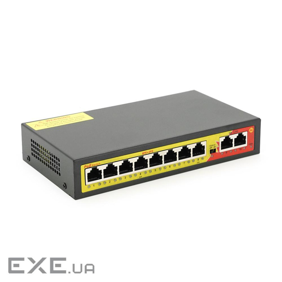 Комутатор POE з 8 портами POE 100Мбіт + 2 порт Ethernet (UP-Link) 100Мбіт, 52V / 2.3A, 100 (YG1006)