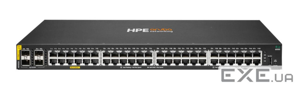Комутатор HPE Aruba 6000, 48xGE, 4xGE SFP ports, PoE Class 4 370W, LT Warranty (R8N85B)