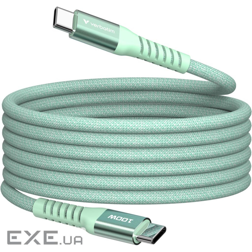 Магнітний кабель живлення та синхронізації Verbatim 100 Вт /USB-C-USB-C /120 см-зелений (31855)