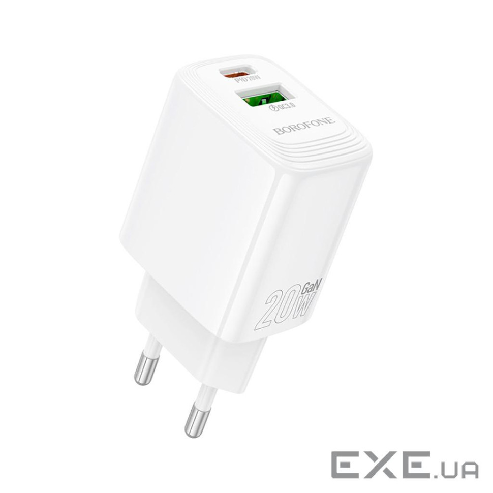 Зарядний пристрій BOROFONE BN27 Fuente 1xUSB-C PD20W + 1xUSB QC3.0 White (6941991120268)