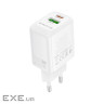 Зарядний пристрій BOROFONE BN27 Fuente 1xUSB-C PD20W + 1xUSB QC3.0 White (6941991120268)