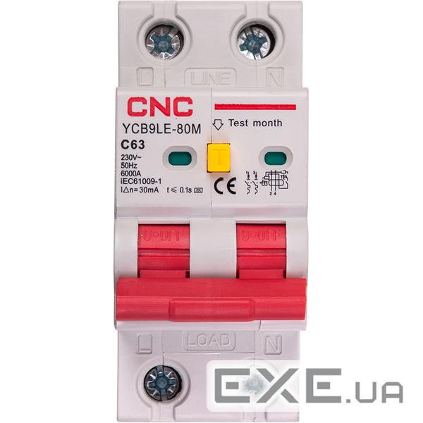 Диференційний автоматичний вимикач CNC YCB9LE-80M 2P C63 6000A 30mA 230V (NV821914) CNC YCB9LE-80M 2P C63 6000A 30mA 230