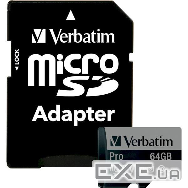 Карта пам'яті VERBATIM microSD Pro 64GB UHS-I U3 V30 A2 Class 10 + SD-adapter (47042)