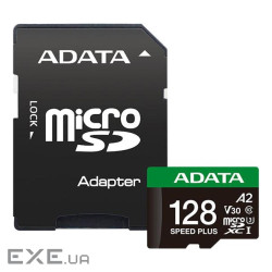 Карта пам"яті ADATA 128GB microSD class 10 UHS-I U3 V30 A2 Speed Plus (UD128GUI3V30A2SP-RA1)