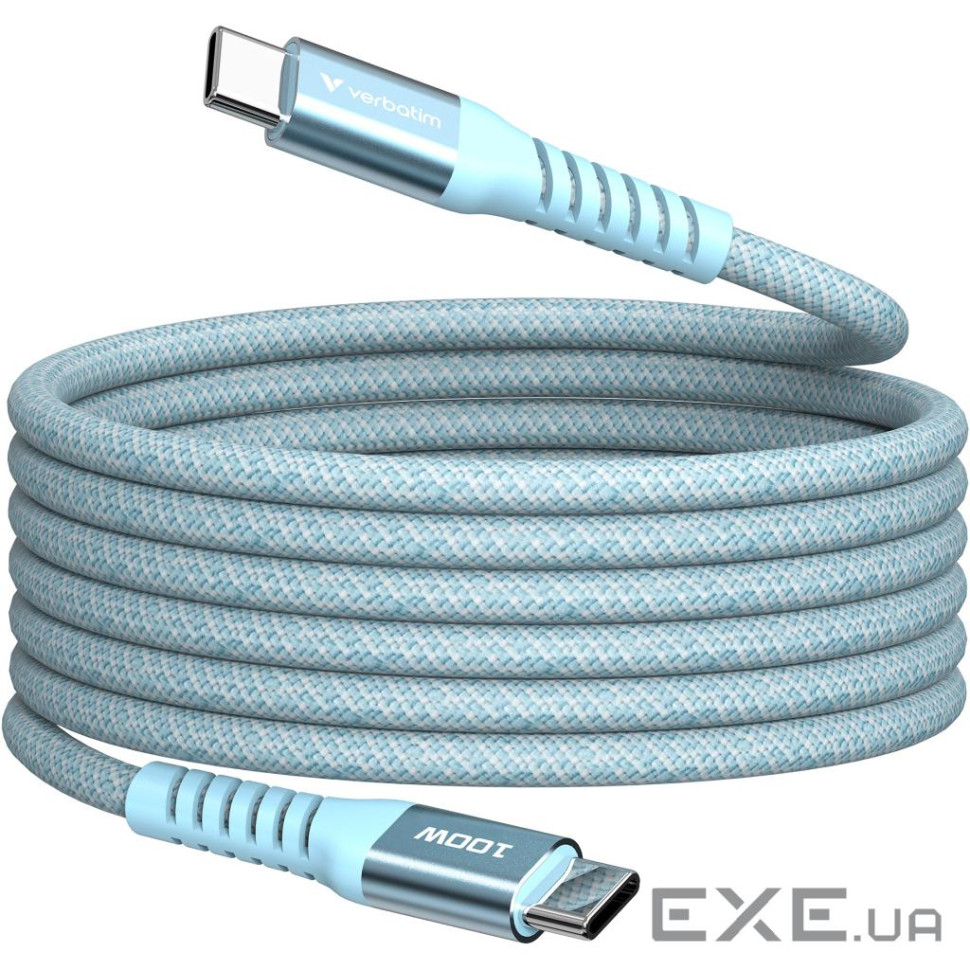 Магнітний кабель живлення та синхронізації Verbatim 100 Вт /USB-C-USB-C /120 см-блакитний (31856)