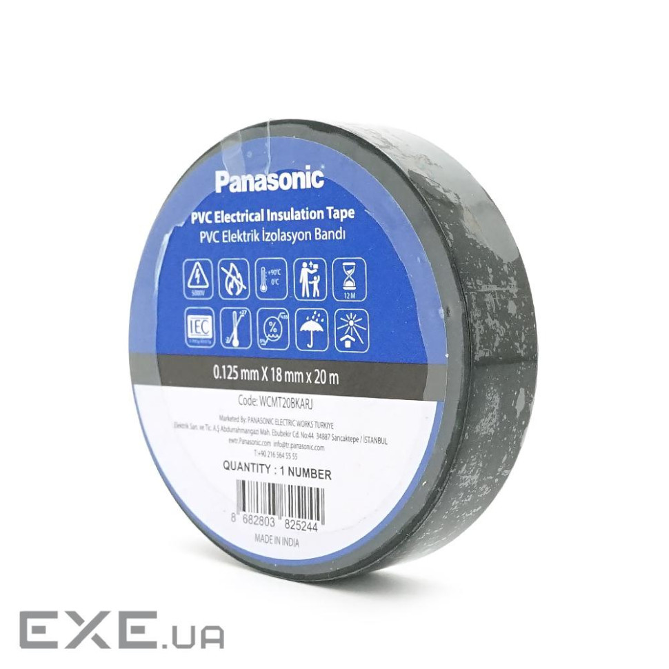 Ізолента ПВХ PANASONIC 0,125мм * 18мм * 20м (чорна), діапазон робочих температур: від (WCMT20BKARJ)