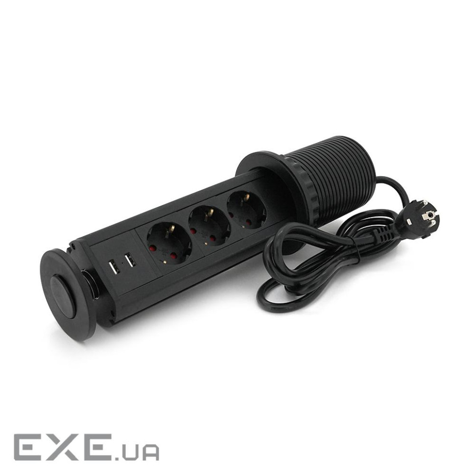 Мережевий фільтр вбудований в столешнішцу, 3 Розетки + 2 USB, перетин 3х0,75мм, 16А, 250V (D08-FU03)