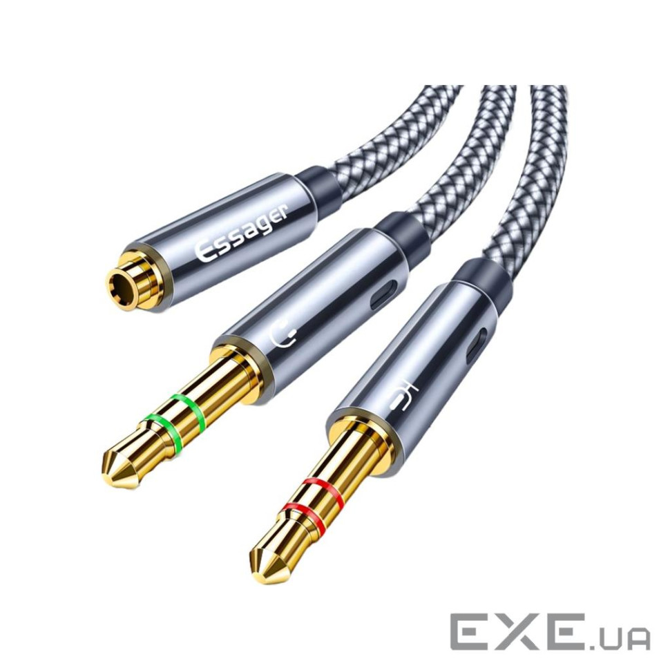 Кабель мультимедійний 3.5mm F to 2x3.5mm M 0.25m black Essager (EYPS35-TLB0G)