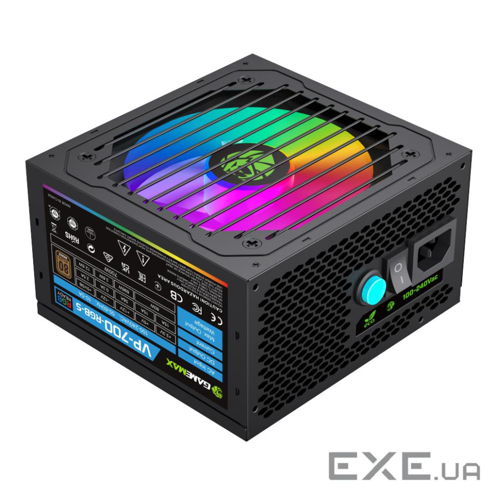 Блок живлення 700W, 80+ Bronze, fan 120mm PCIe 5. 1 & ATX3.1, Native 12V-2x6 OPP/OV (VP 700S BK-RGB)