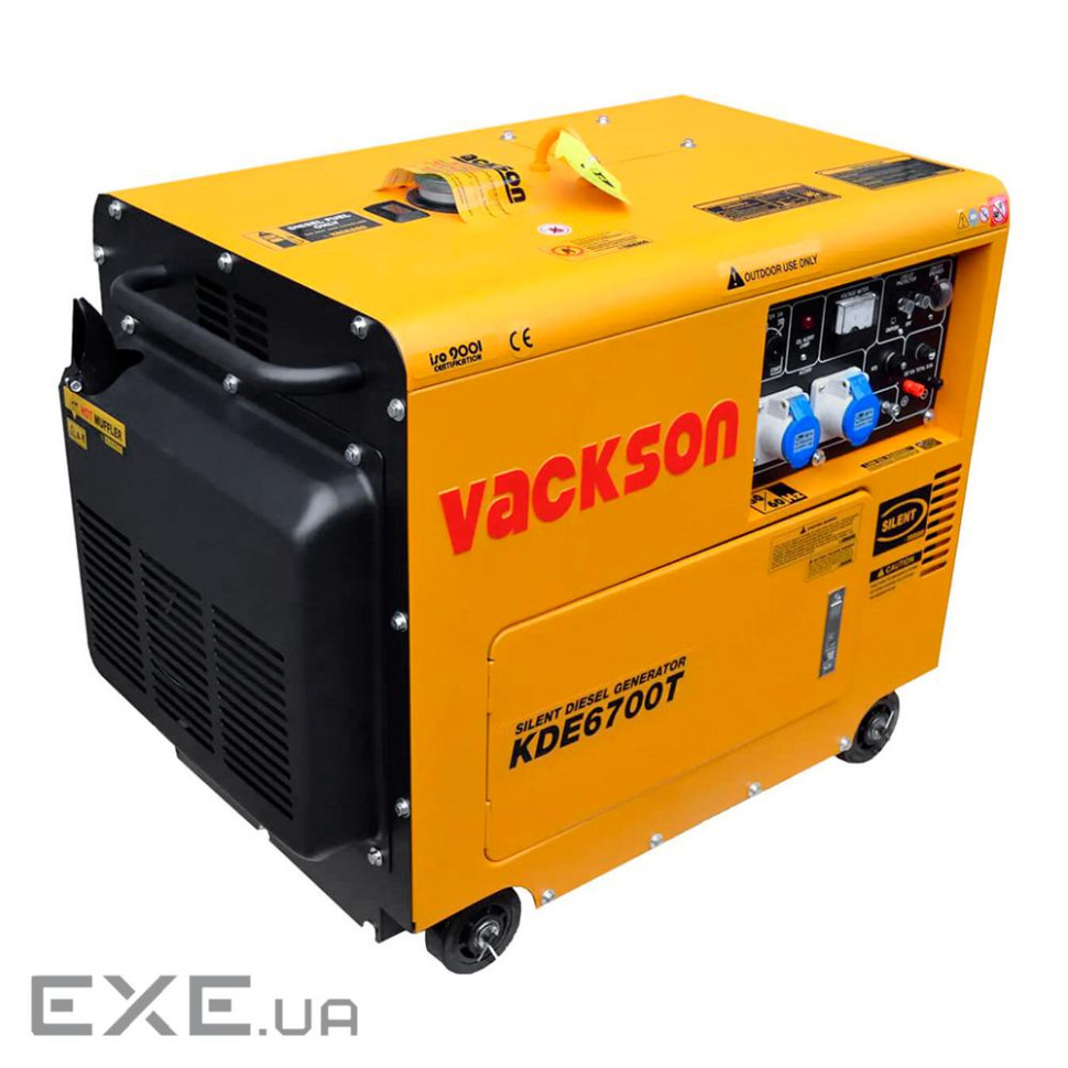 Генератор дизельний VACKSON KDE6700T, 1-фазний 230V, 50Hz, 5.5kVA / 5.0kW, бак 15 л, витрата 1.4 л /
