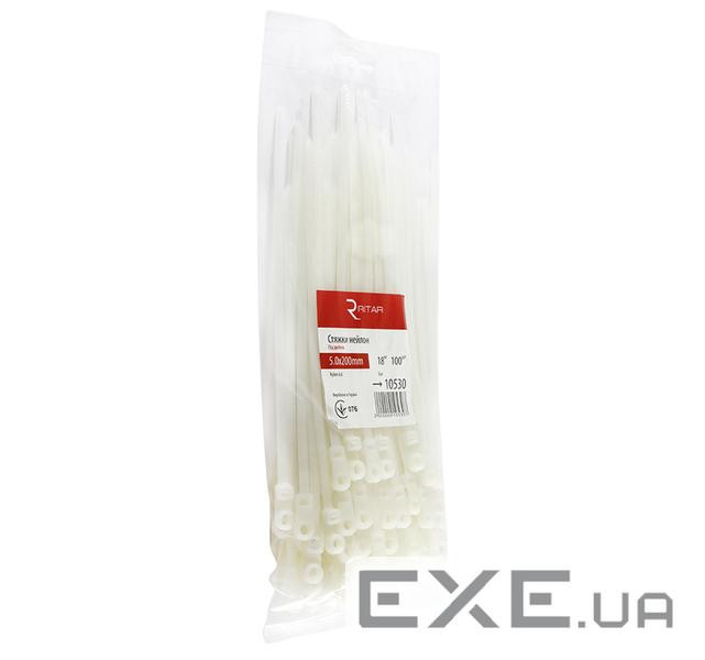 Стяжка Ritar 200мм/5.0мм под дюбель, белая, 100 шт (CTКR-W5200)